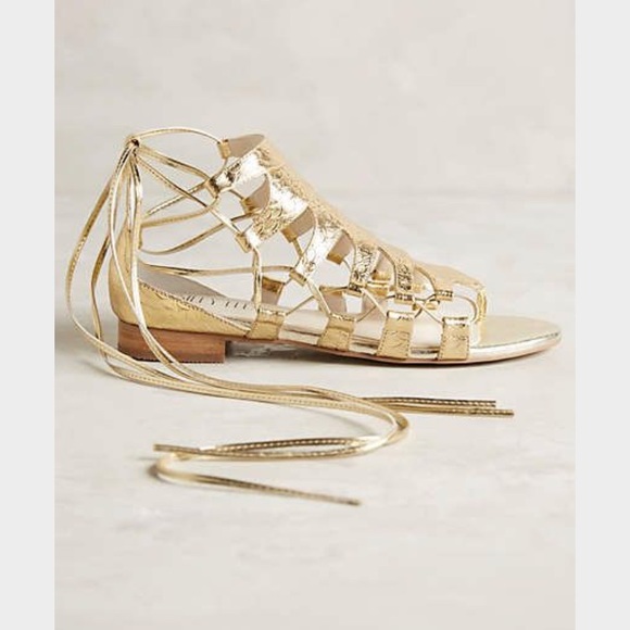NWT Anthropologie Embossed Metallic Gladiator gold - Picture 1 of 4